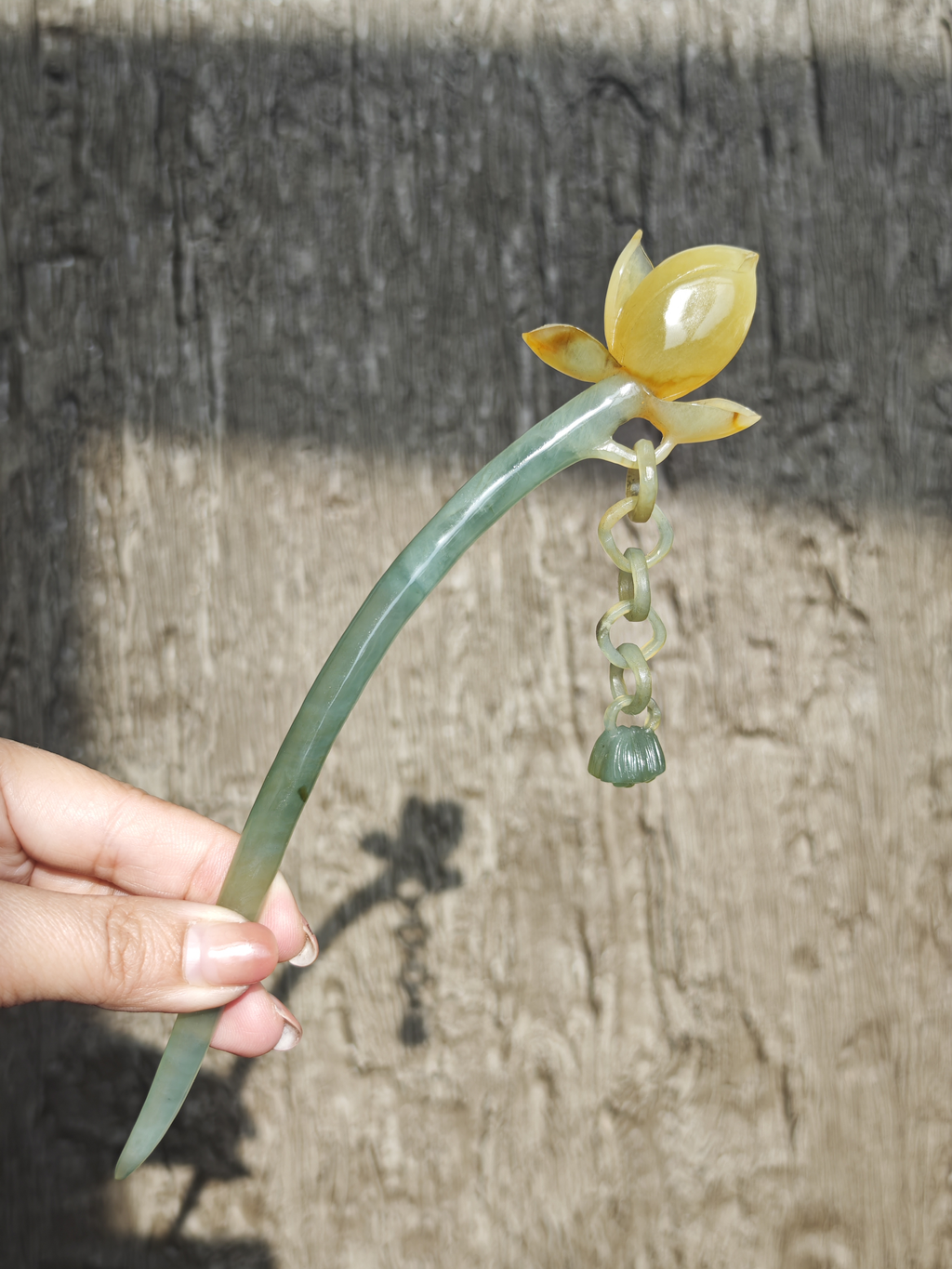 Golden Lotus Pendant Jade Hairpin