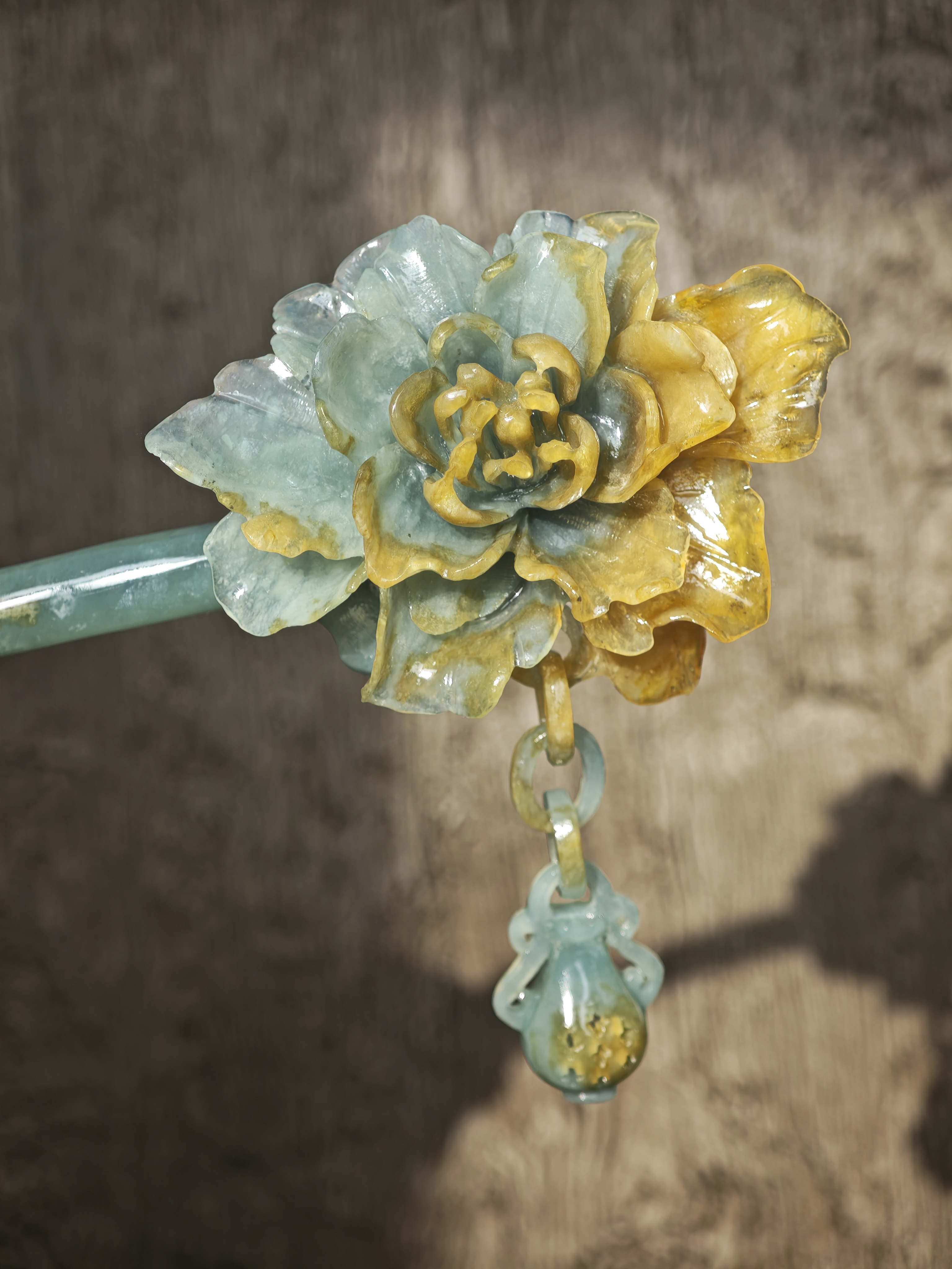 Golden-Emerald Peony Jade Hairpin