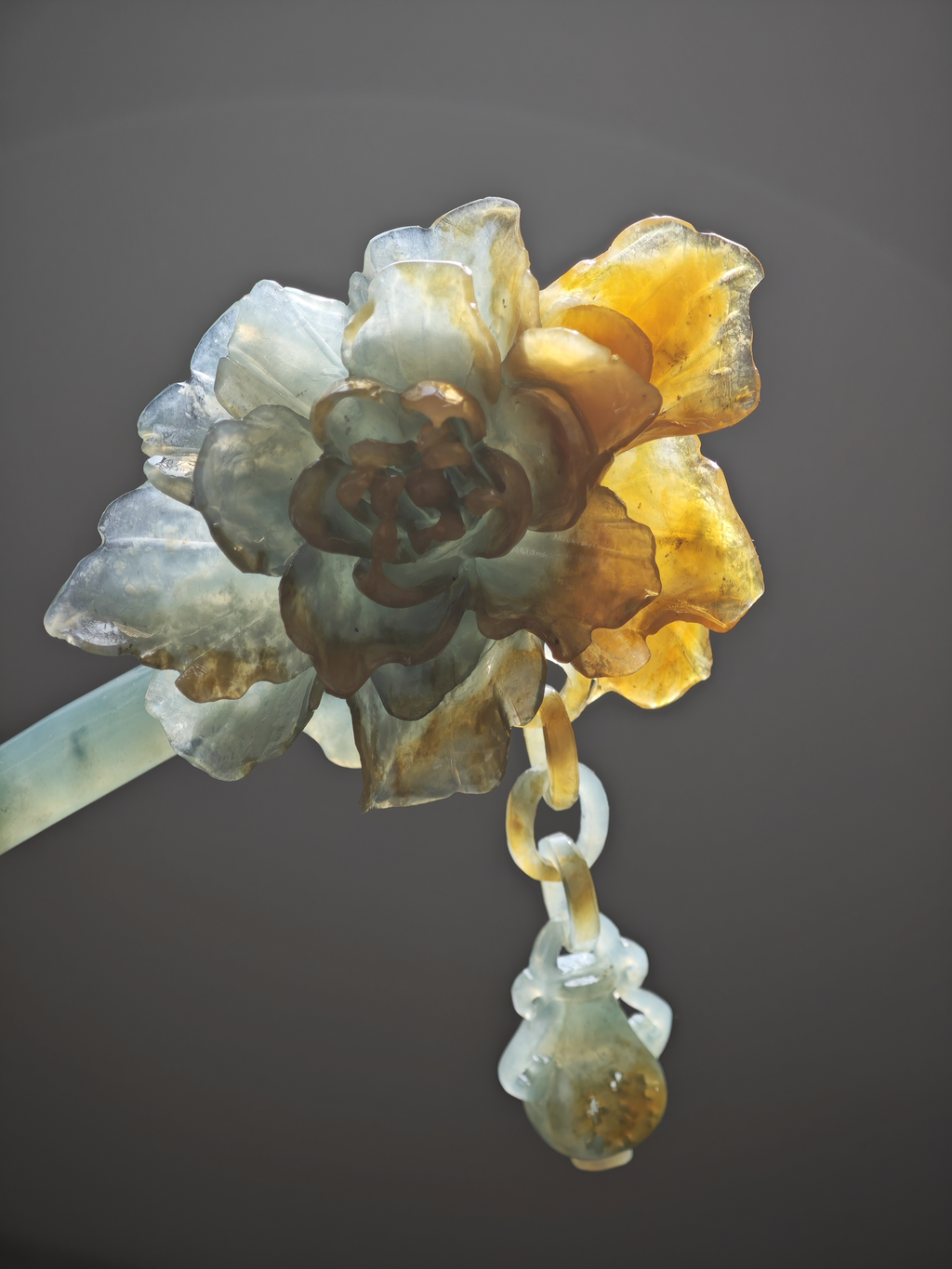 Golden-Emerald Peony Jade Hairpin