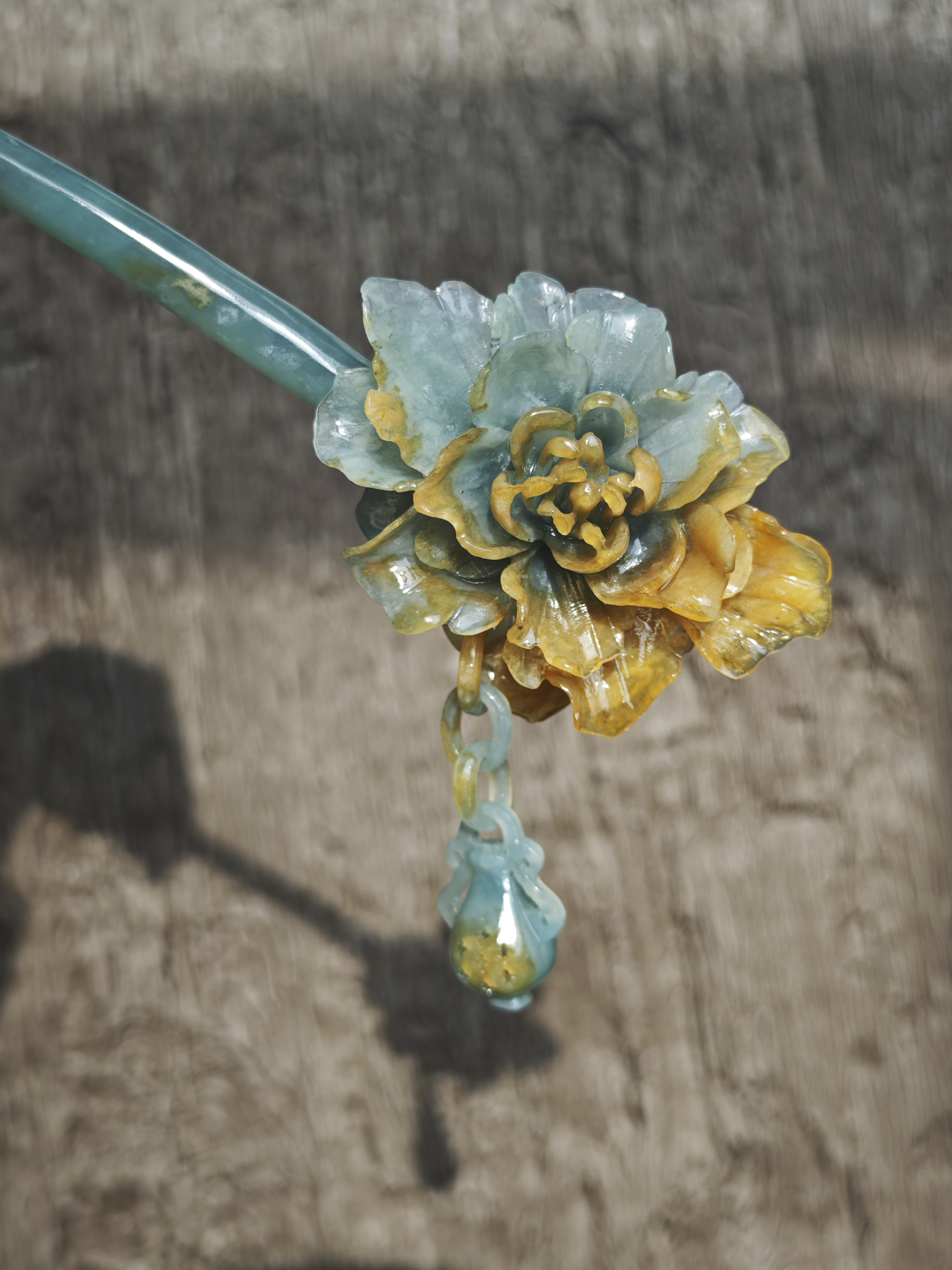 Golden-Emerald Peony Jade Hairpin