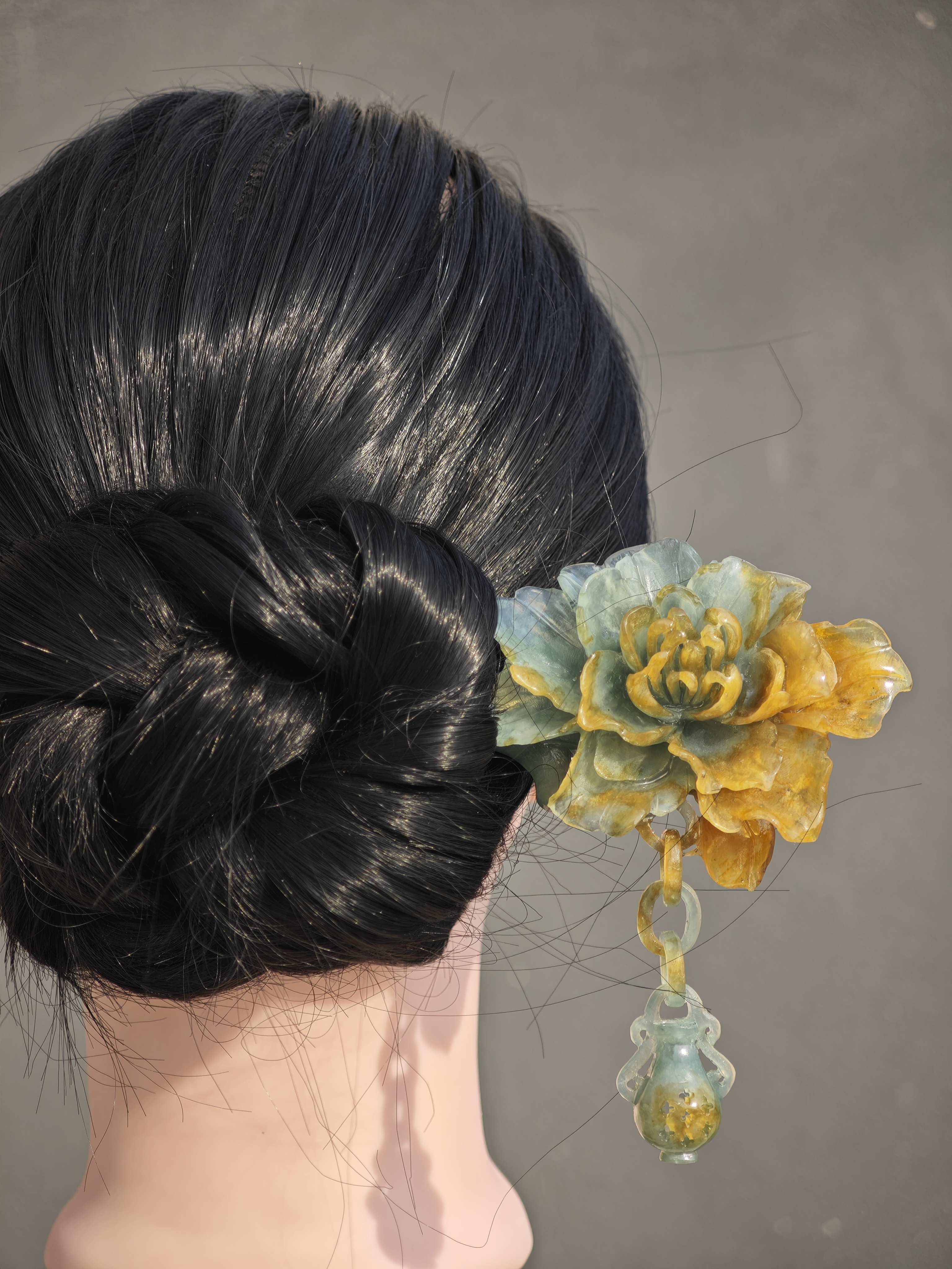 Golden-Emerald Peony Jade Hairpin
