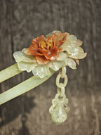 Crimson Peony Dew Jade Hairpin