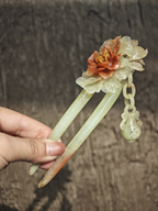 Crimson Peony Dew Jade Hairpin