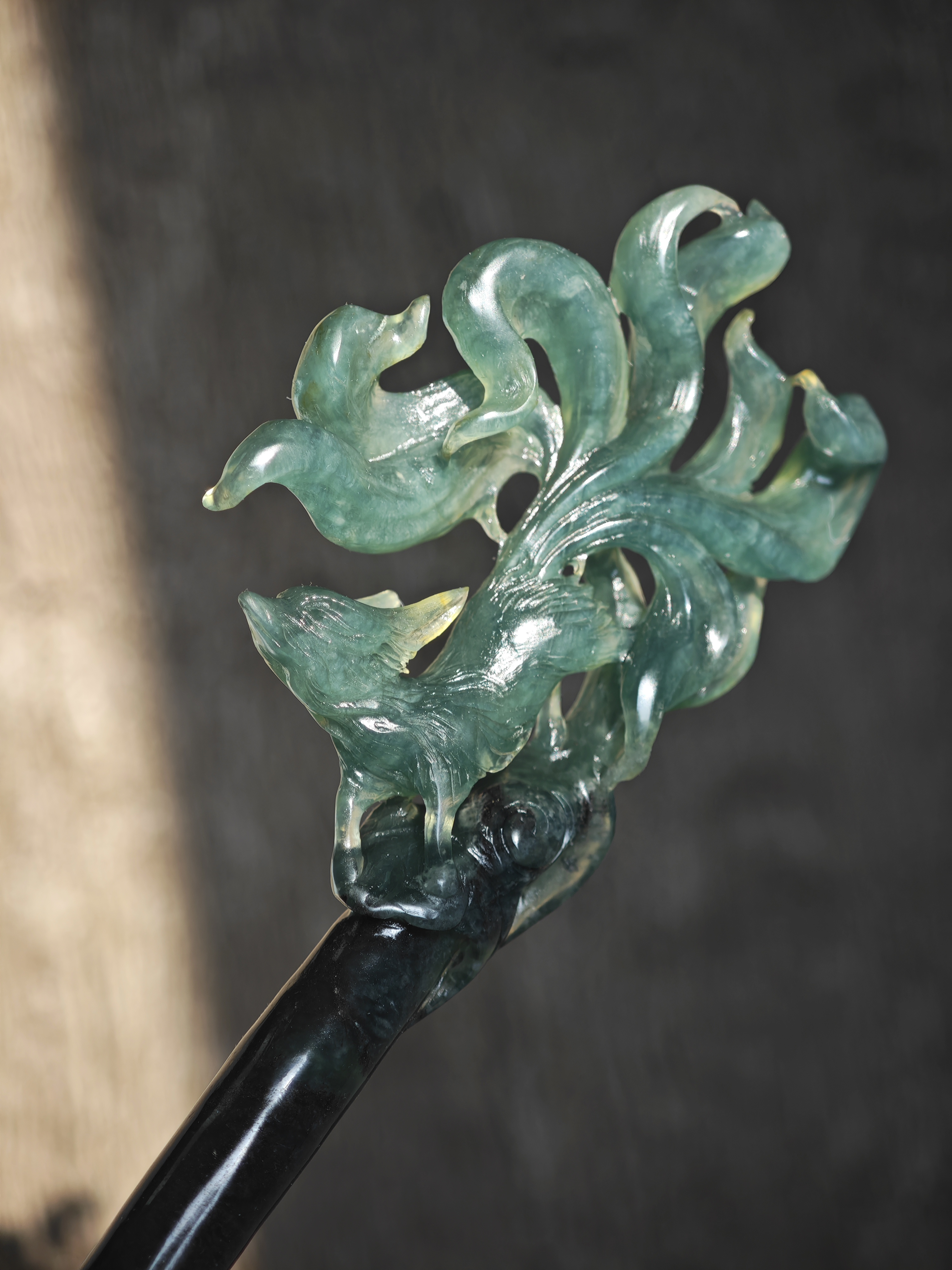 Azure Nine-Tailed Fox with Flowing Tails