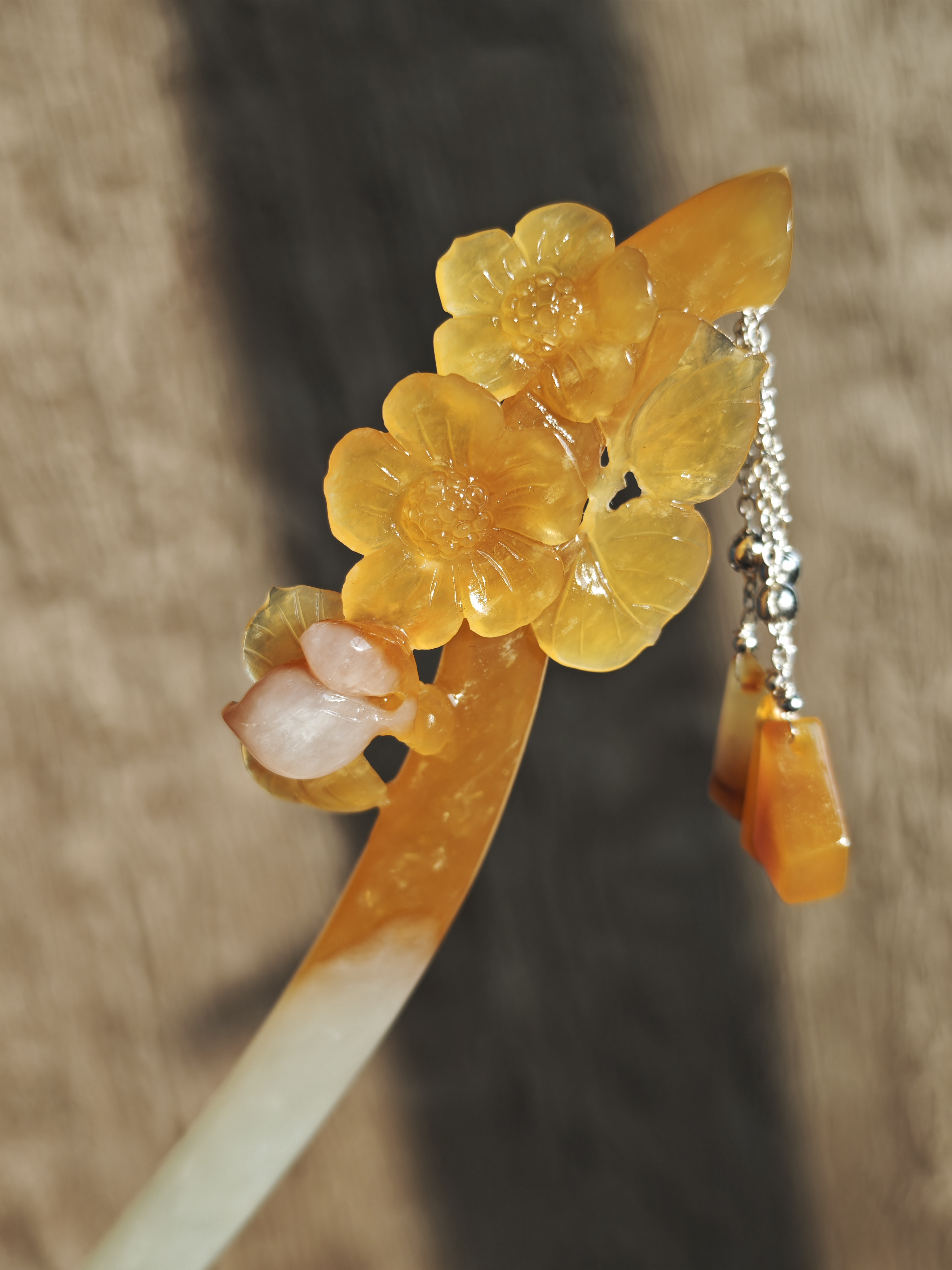 Golden Blossom & Spring Bud Jade Hairpin