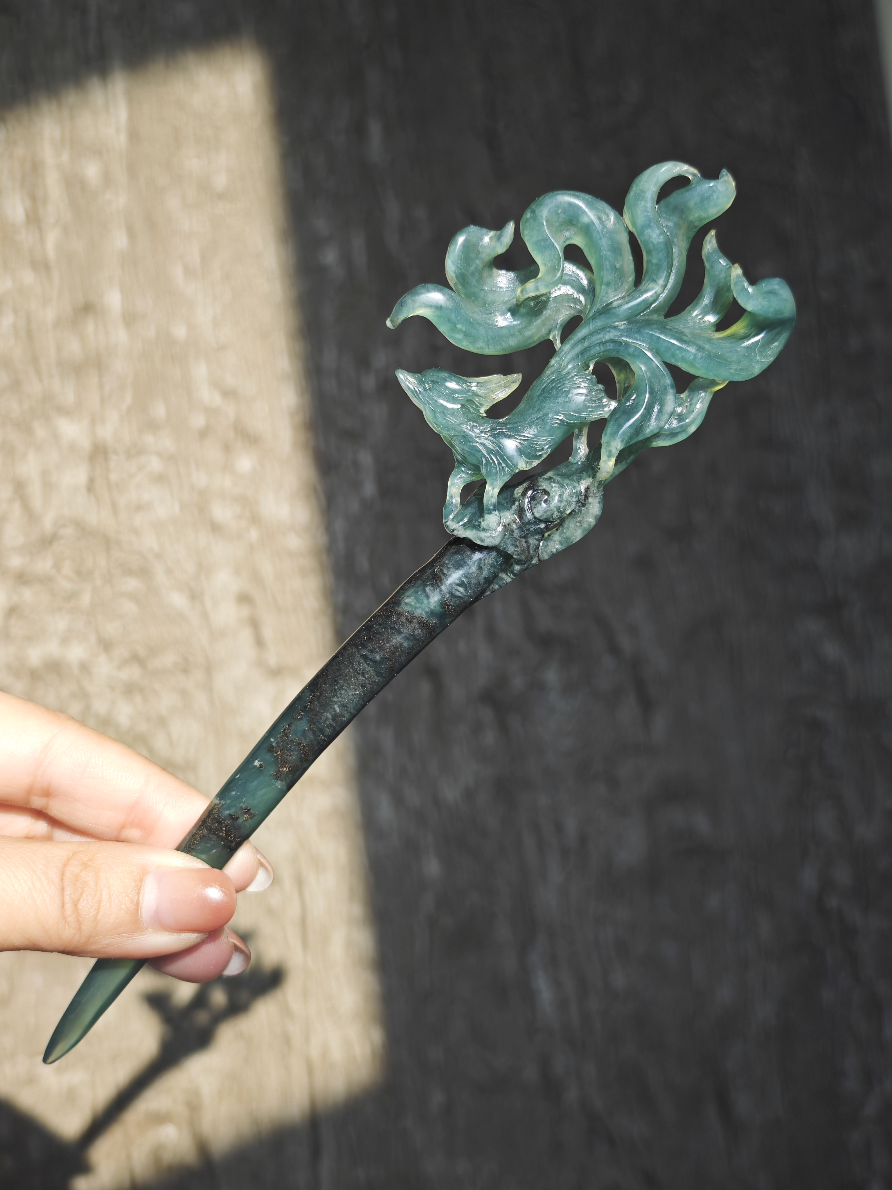 Azure Nine-Tailed Fox with Flowing Tails