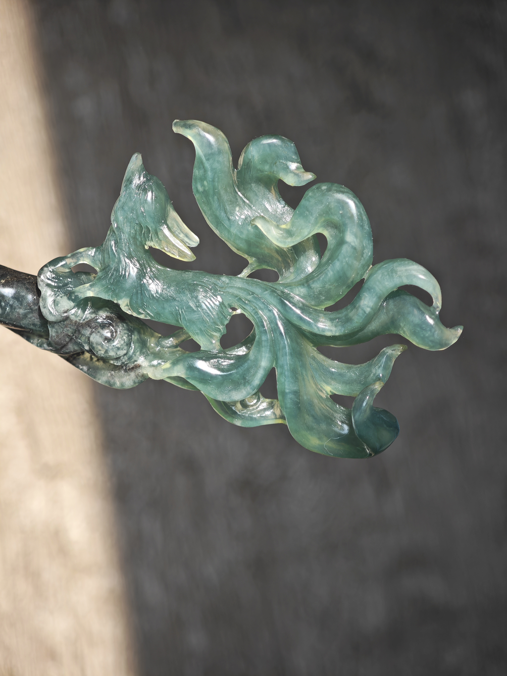 Azure Nine-Tailed Fox with Flowing Tails
