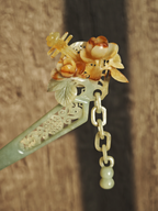 Lute & Blossom Carved Jade Hairpin