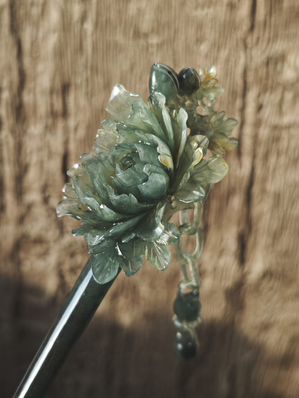 Dark Verdant Peony Jade Hairpin