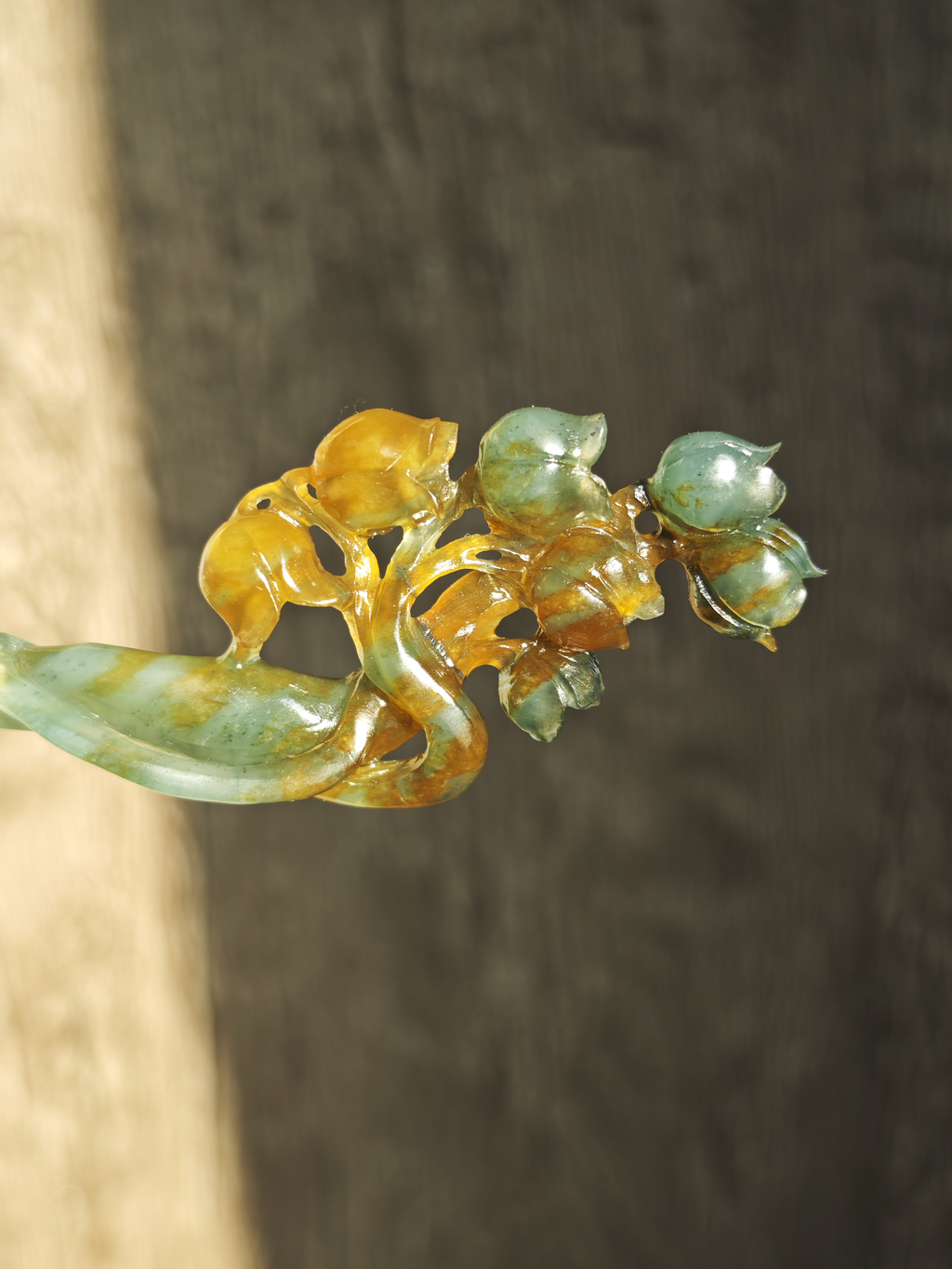 Emerald & Amber Bud Cluster Jade Hairpin