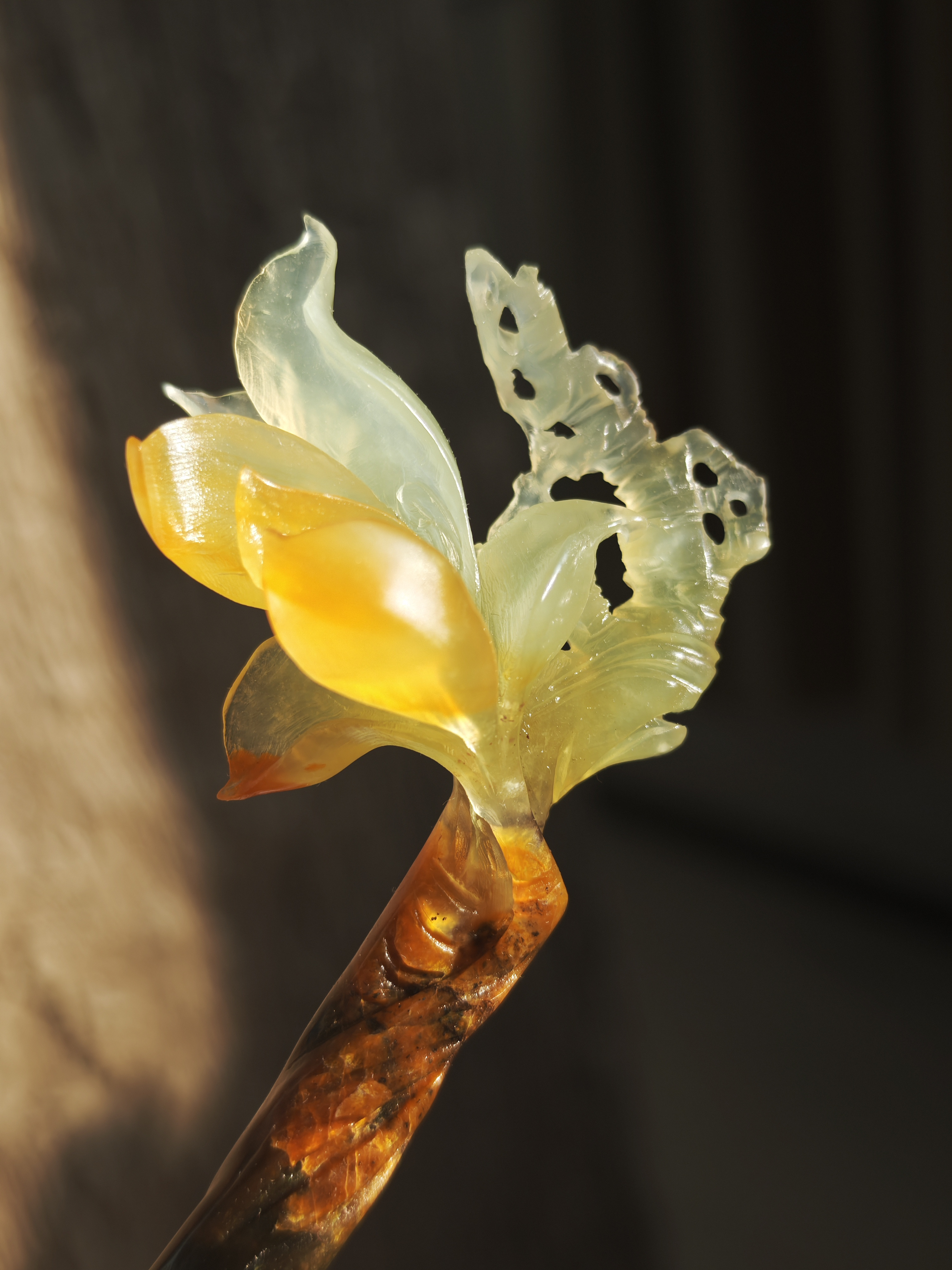 Jade Magnolia & Butterfly Hairpin
