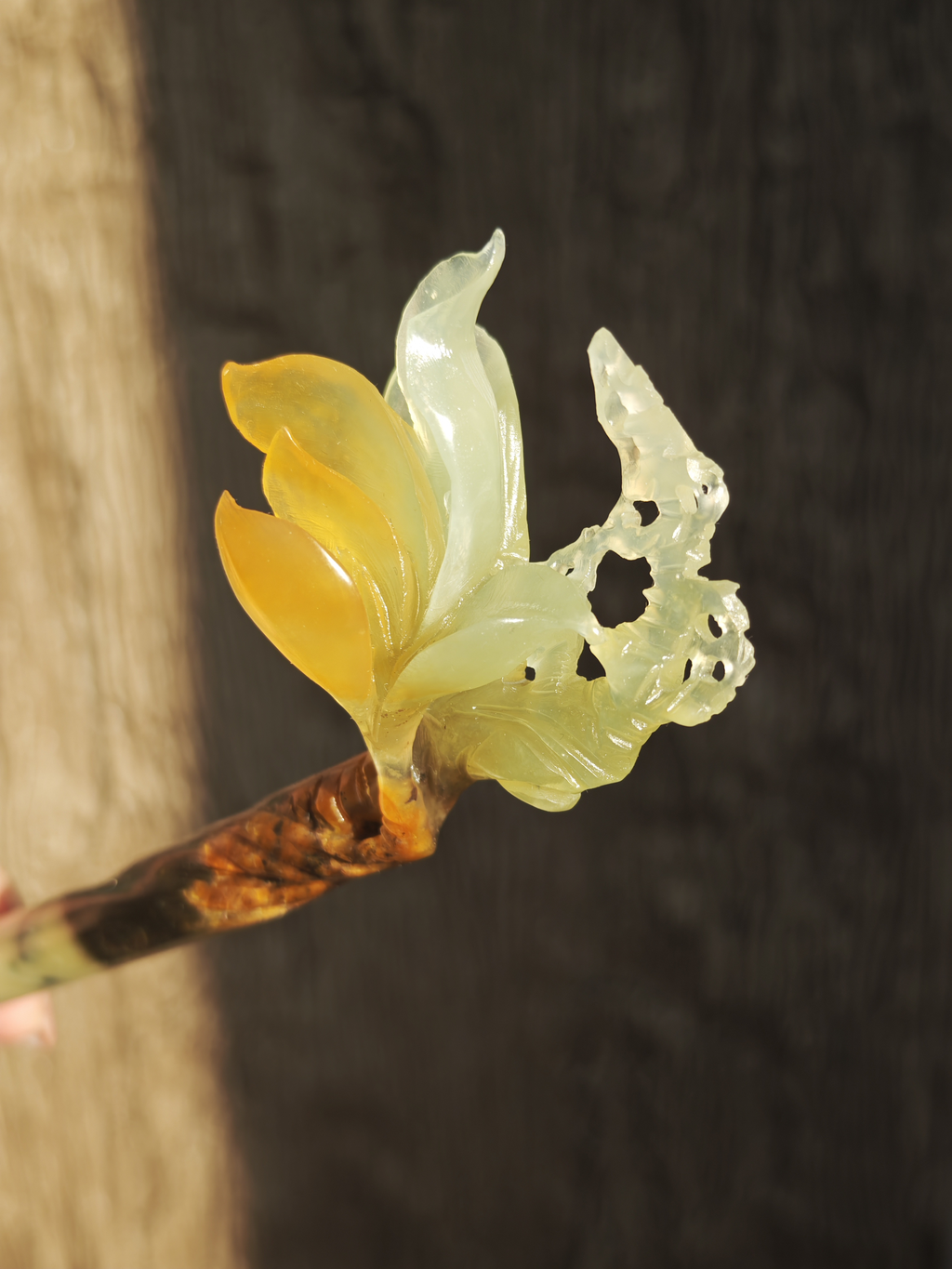 Jade Magnolia & Butterfly Hairpin