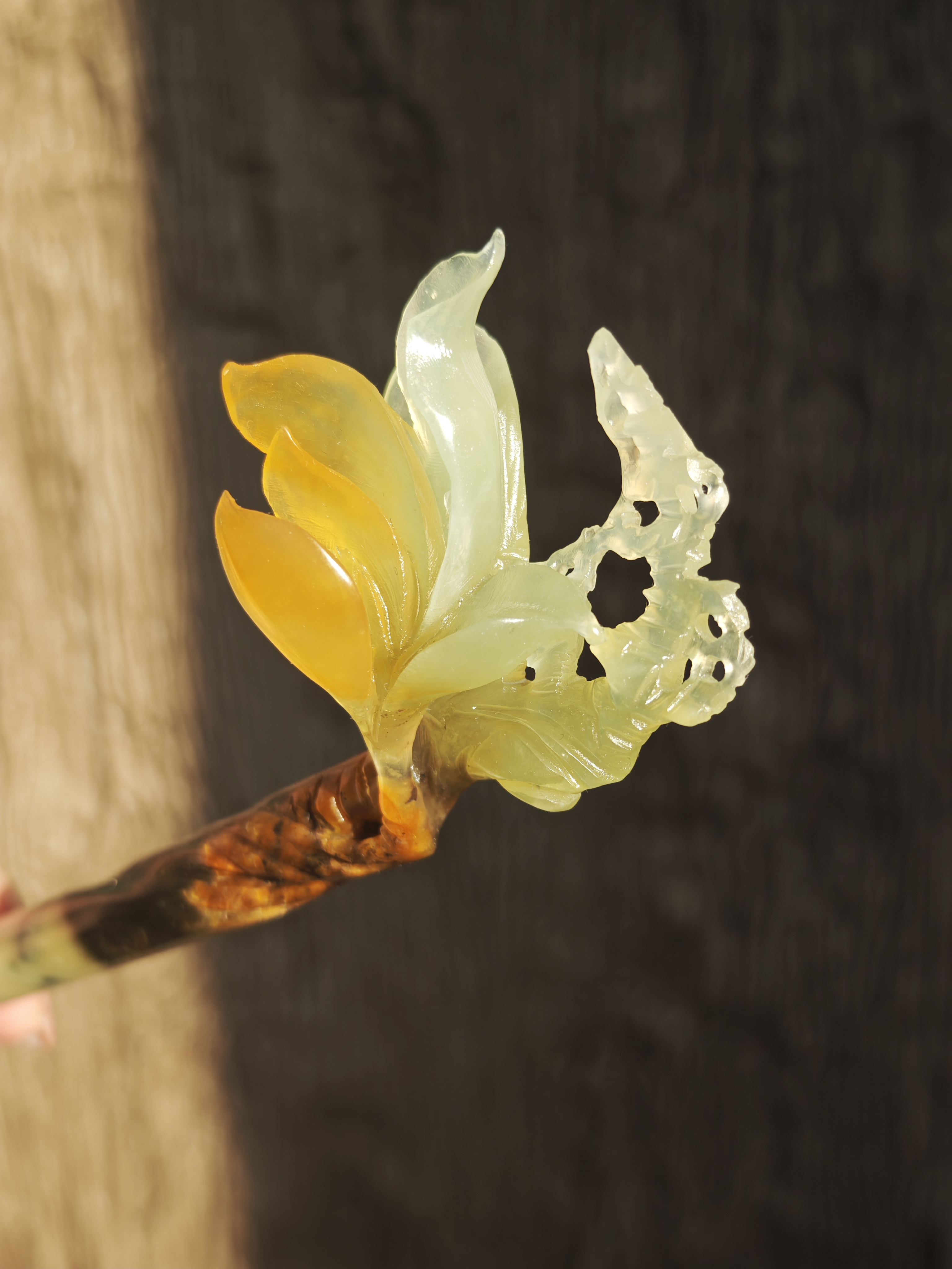 Jade Magnolia & Butterfly Hairpin