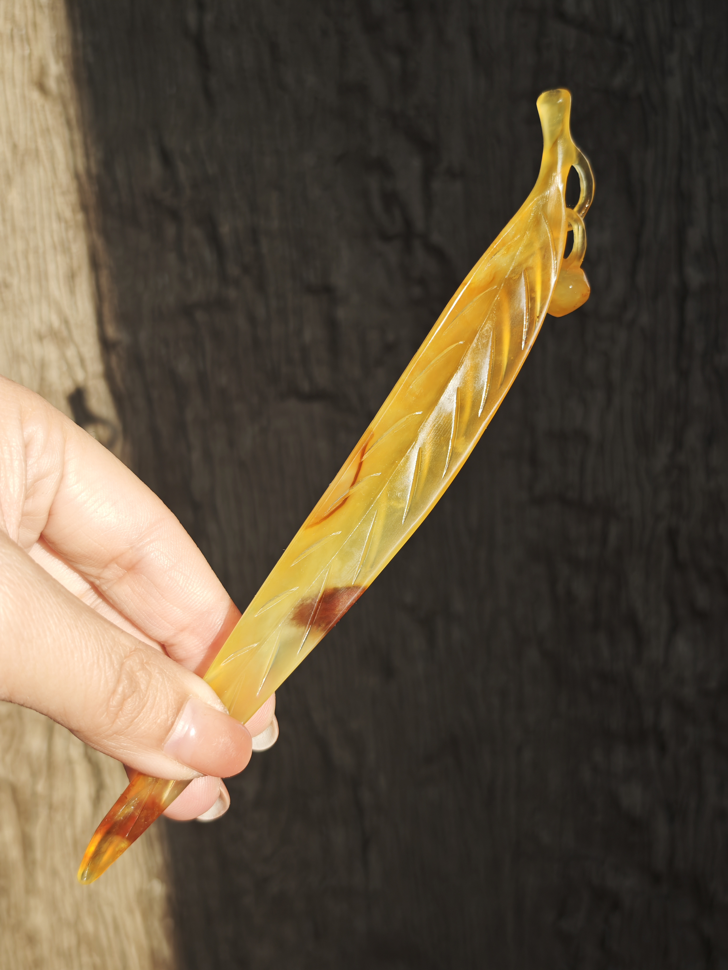 Golden Leaf Luminous Jade Hairpin