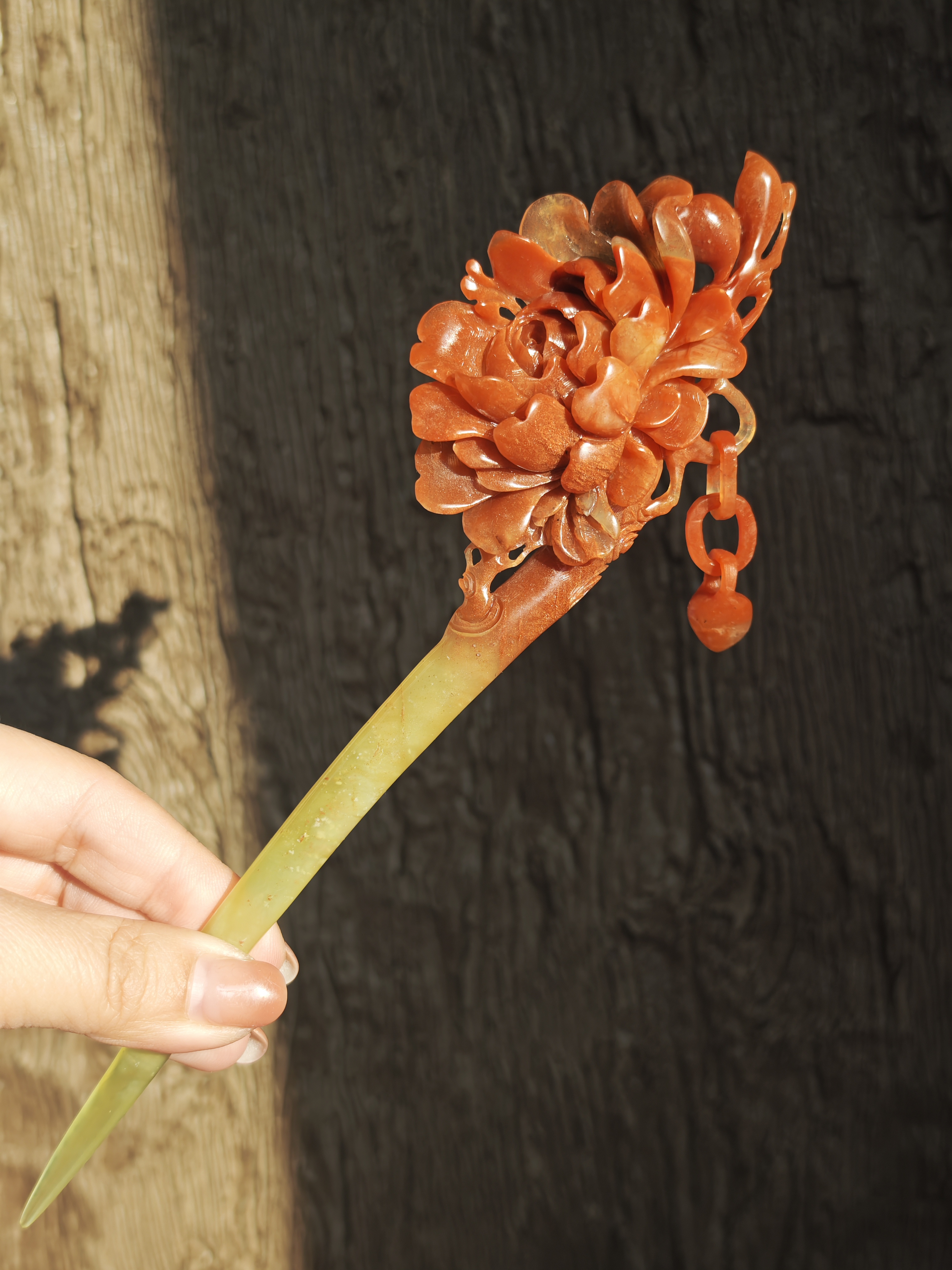 Scarlet Peony Jade Hairpin