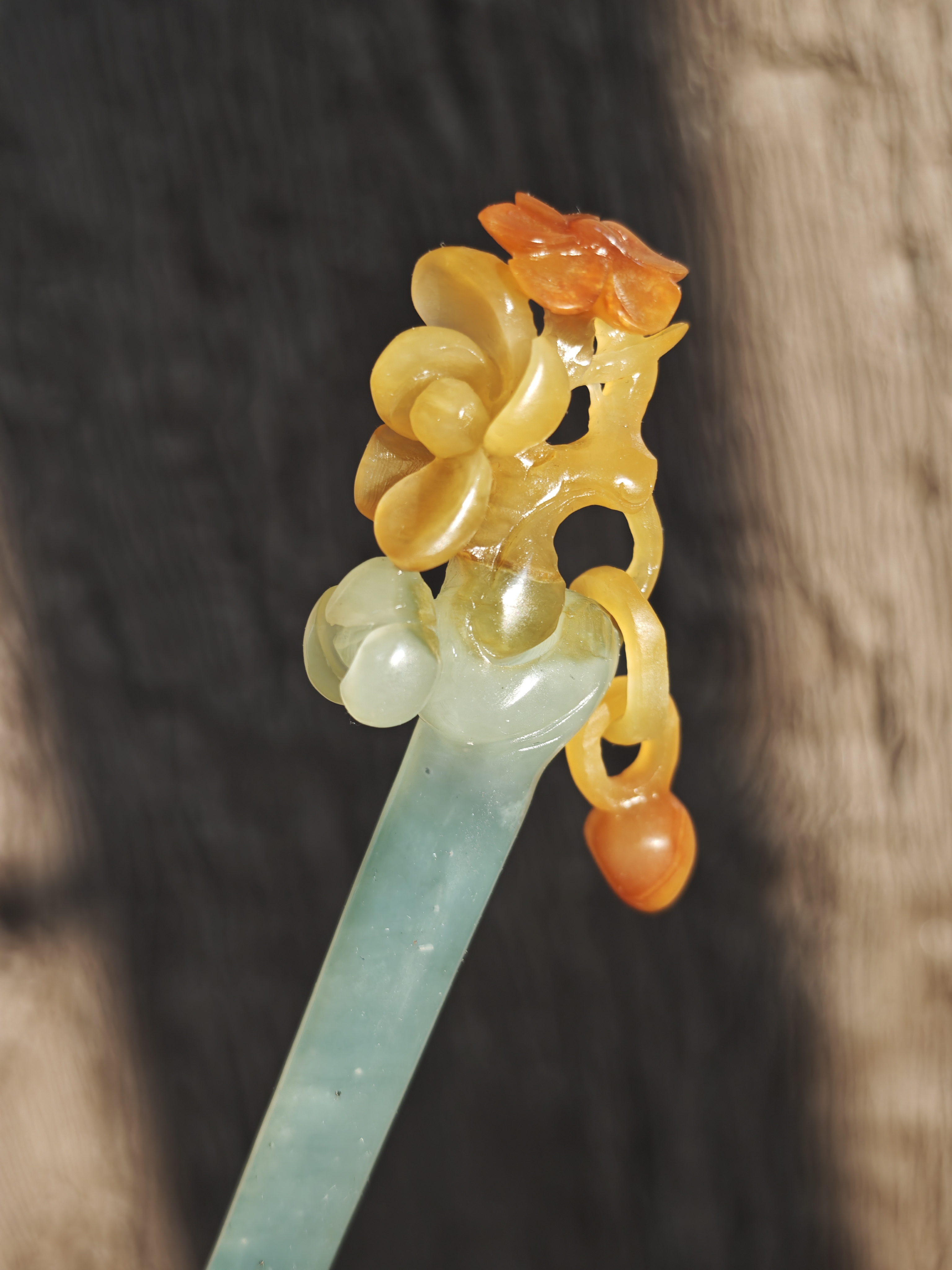 Azure Jade Hairpin with Blossoming Charm