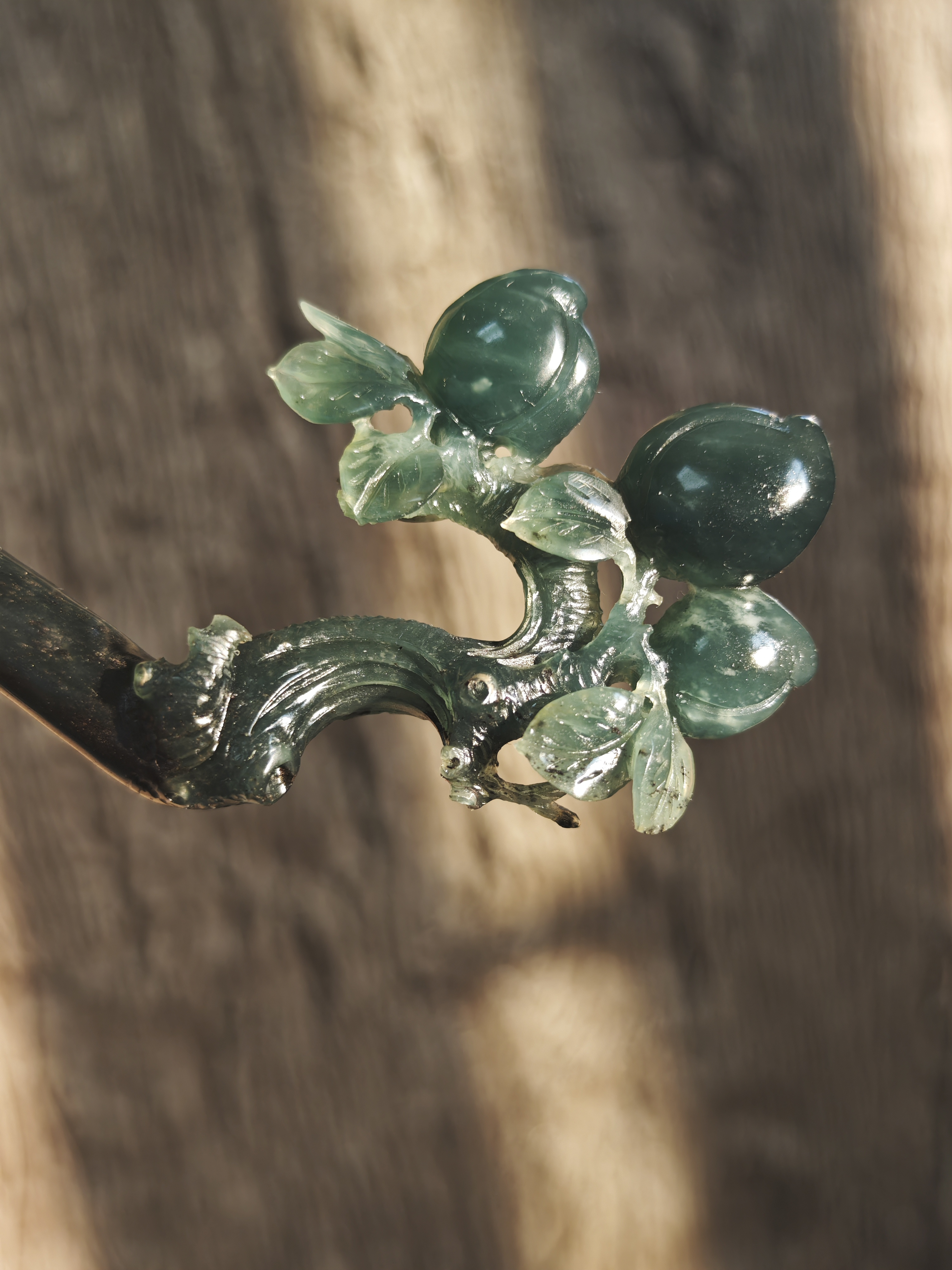 Jade Branch with Clustered Peaches Hairpin