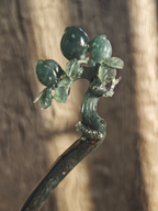 Jade Branch with Clustered Peaches Hairpin
