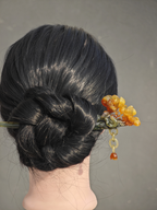 Crimson Blossom on Jade Branch Hairpin