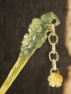 Lustrous Azure-Yellow Plum Jade Hairpin