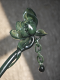 Deep Emerald Jade Lotus Hairpin