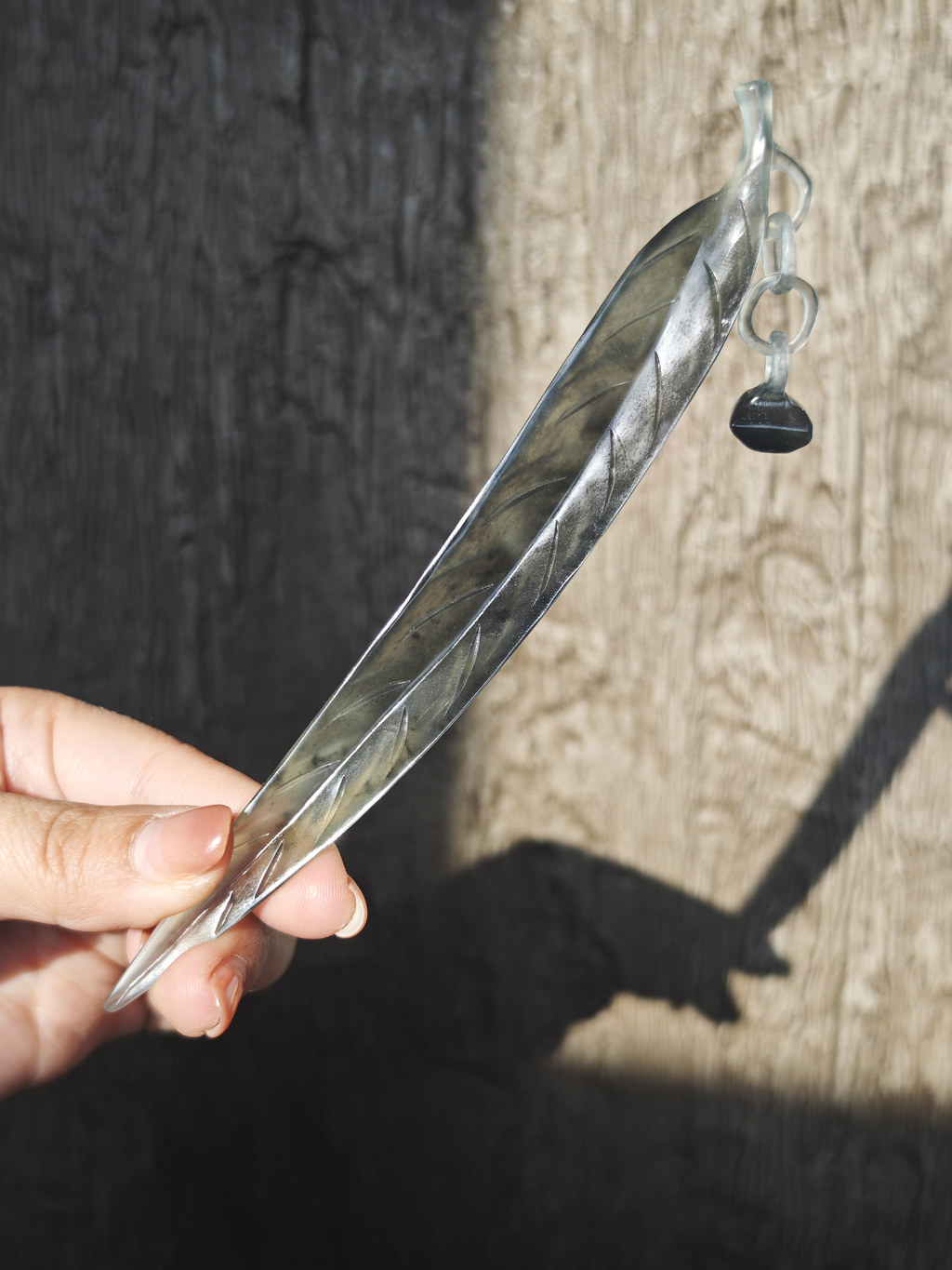 Smoky Leaf Draped Jade Hairpin