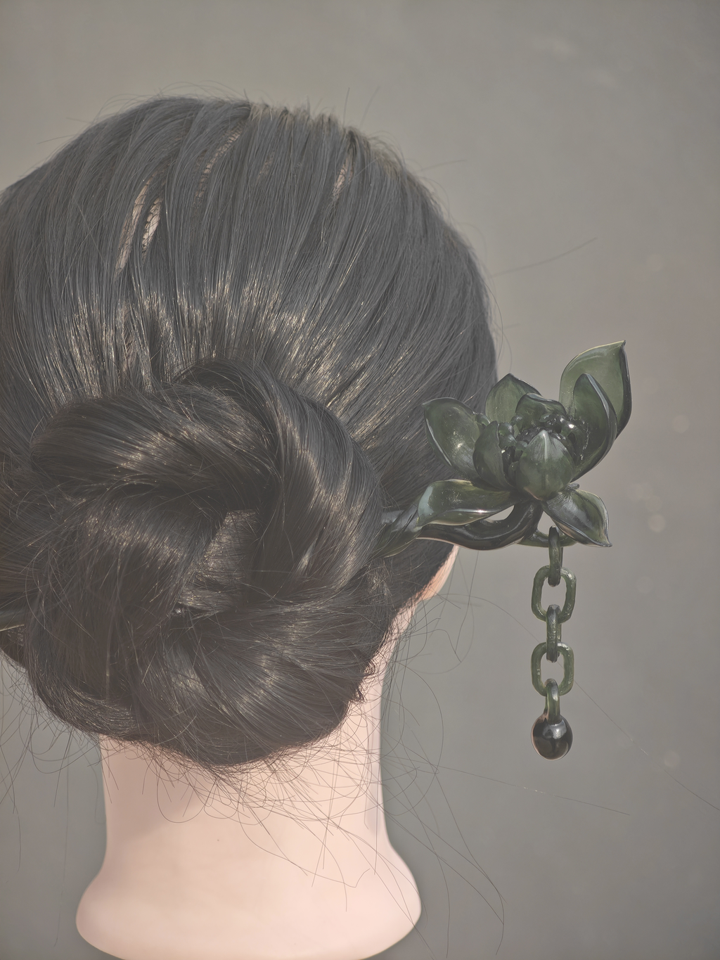 Deep Emerald Jade Lotus Hairpin