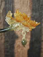 Golden Oriole Perched on Splendid Peony Hairpin