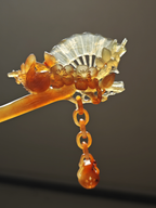Golden Oriole Perched by Plum & Fan Jasper Hairpin
