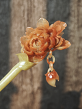 Crimson Peony Dew Jasper Hairpin
