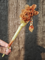 Crimson Peony Dew Jasper Hairpin