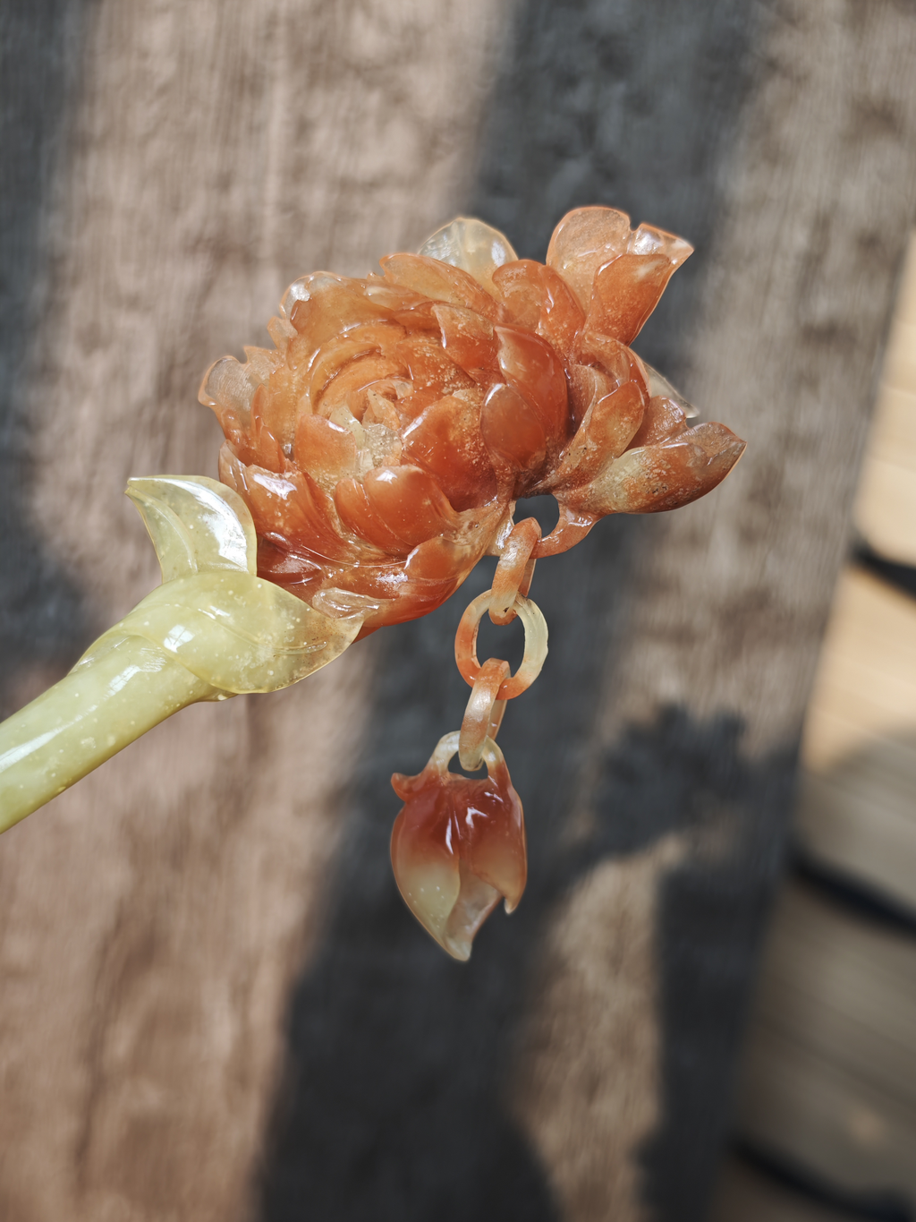Crimson Peony Dew Jasper Hairpin