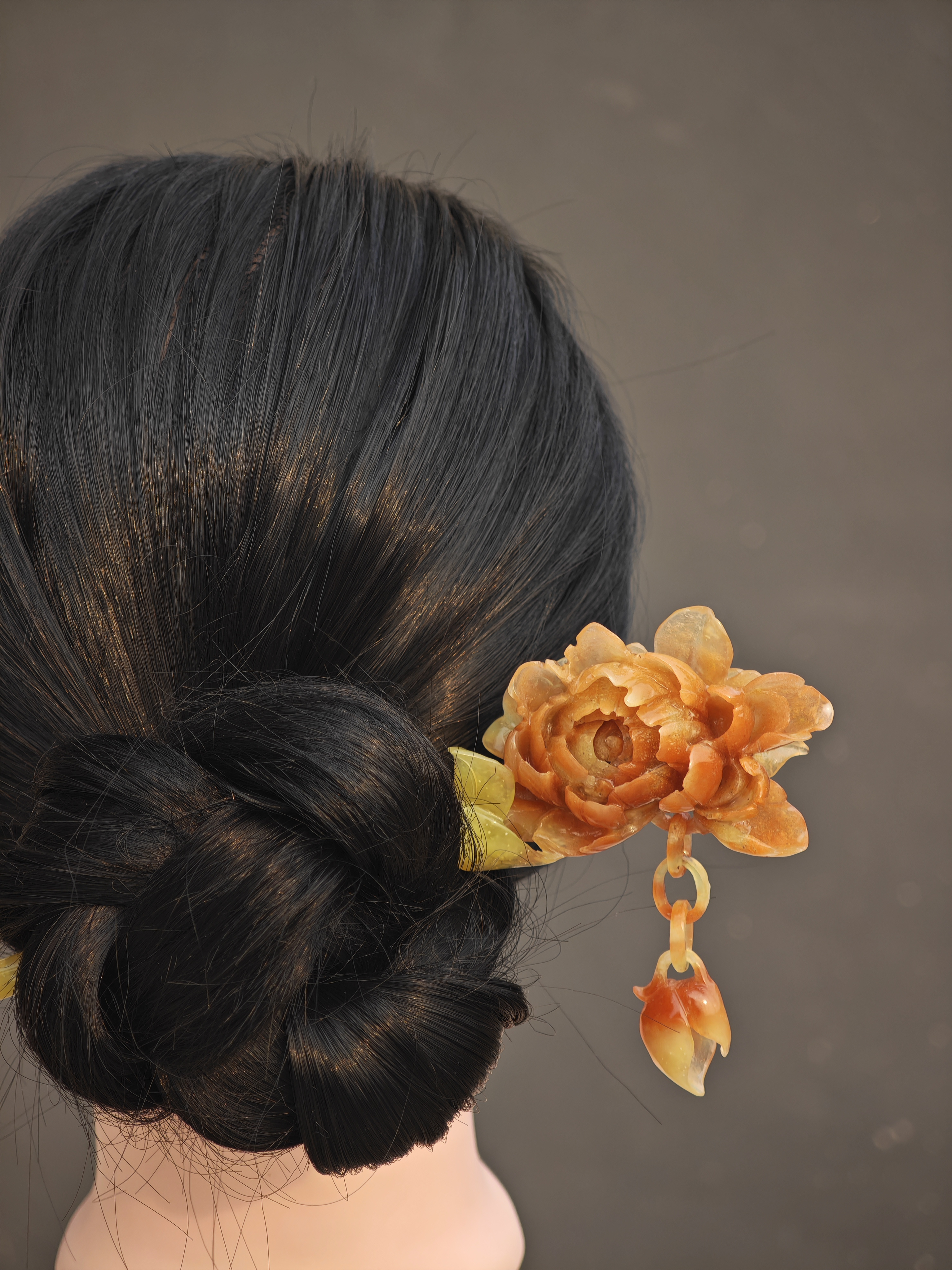 Crimson Peony Dew Jasper Hairpin