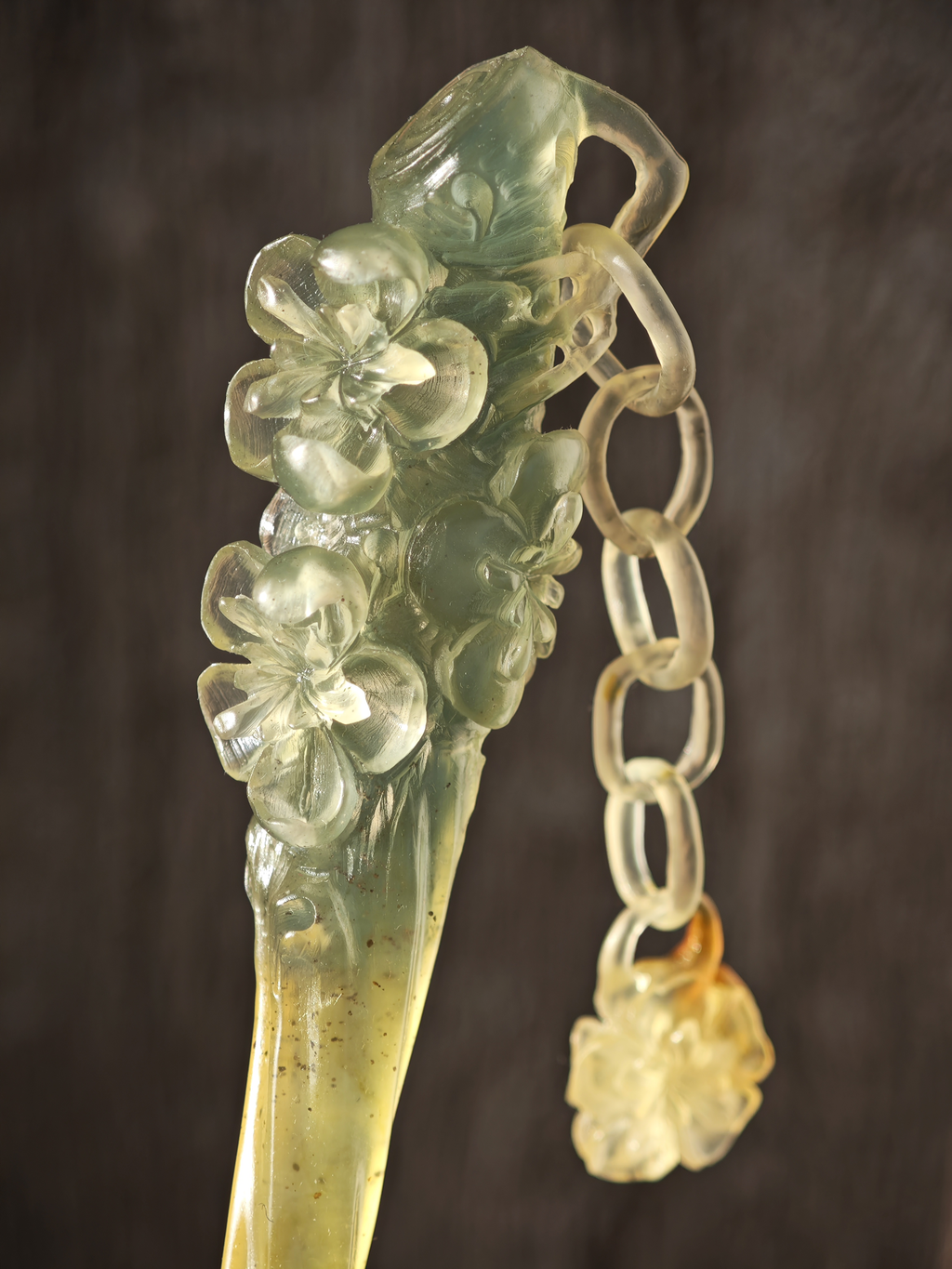 Lustrous Azure-Yellow Plum Jade Hairpin