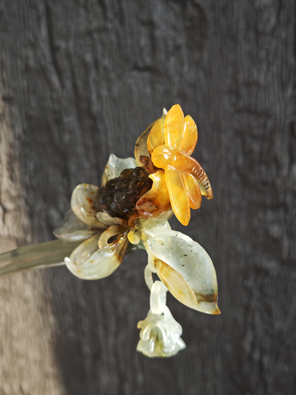 Dragonfly Perched on Lotus Jade Hairpin