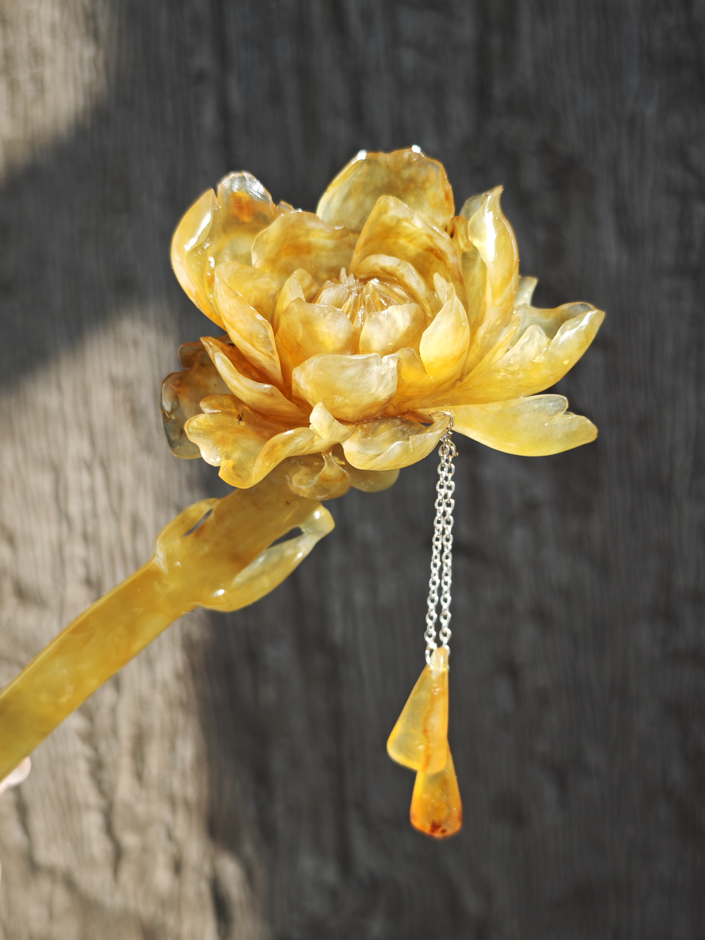Golden Glow Jade Peony Hairpin