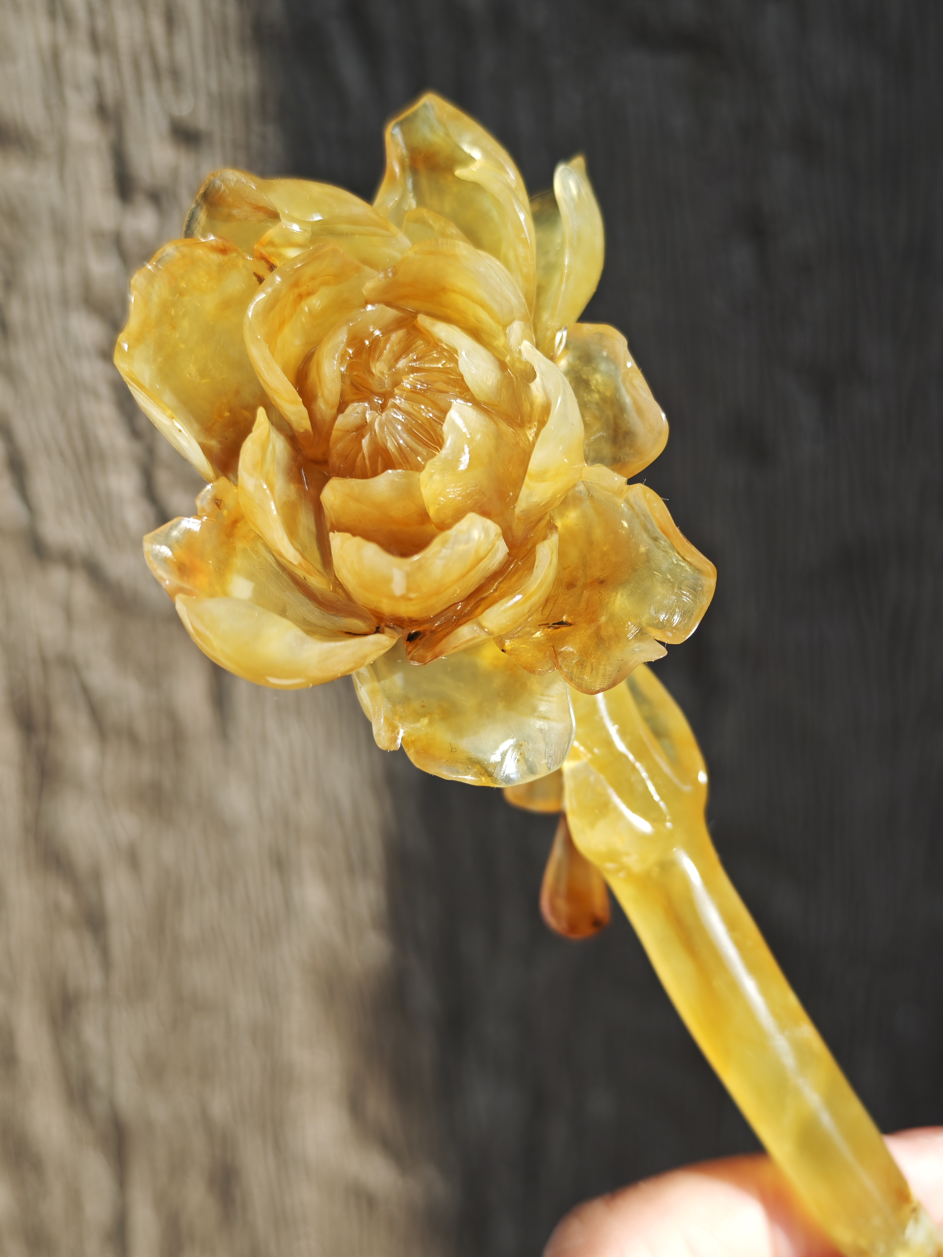 Golden Glow Jade Peony Hairpin