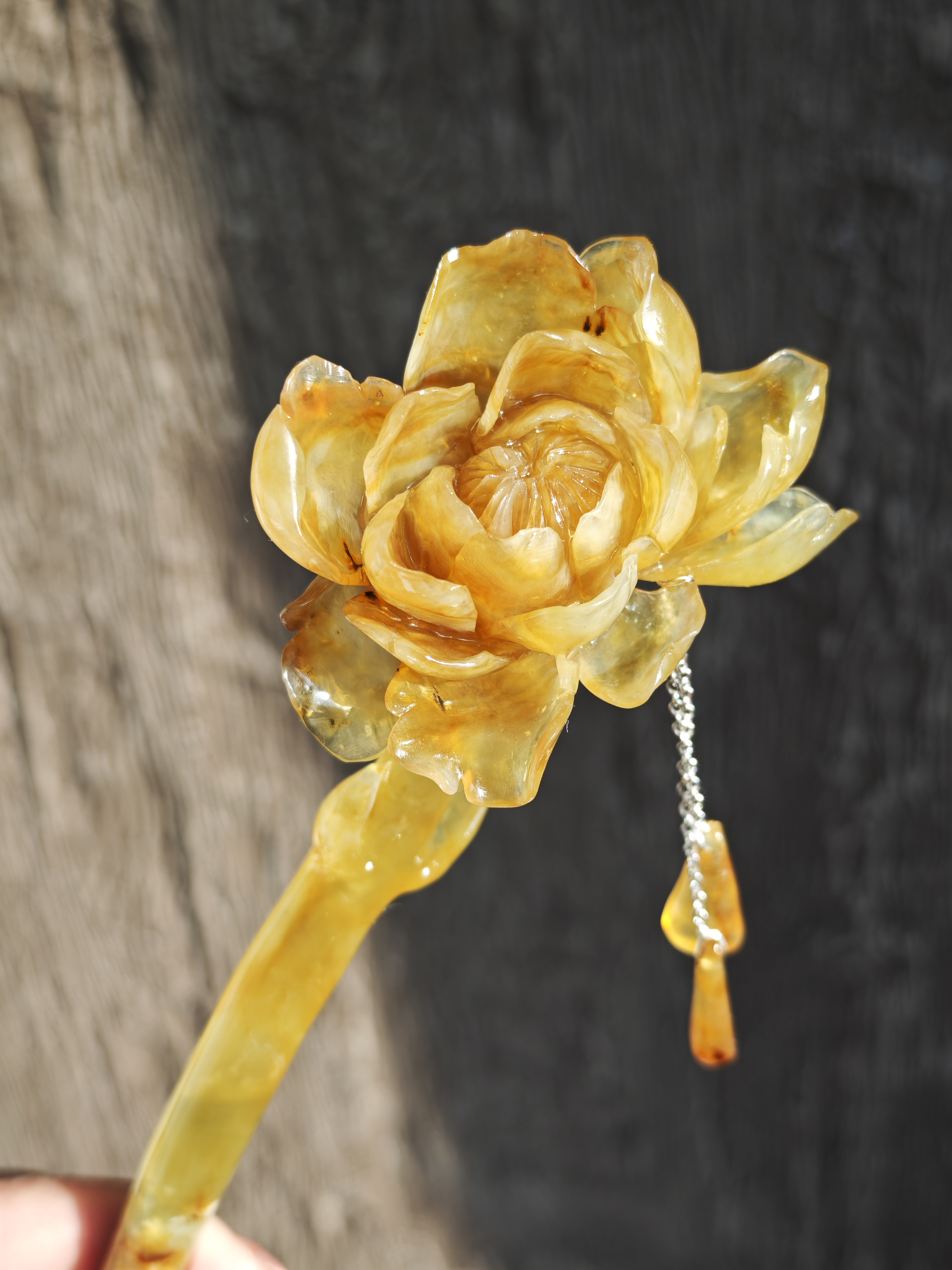 Golden Glow Jade Peony Hairpin