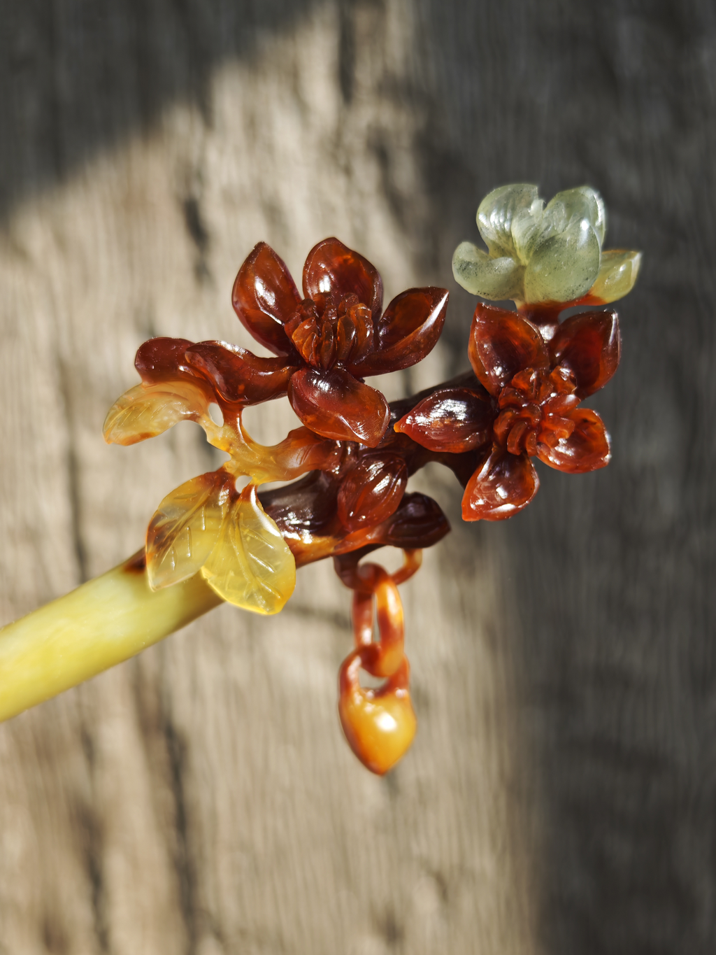 Crimson Petal Layered Jade Hairpin