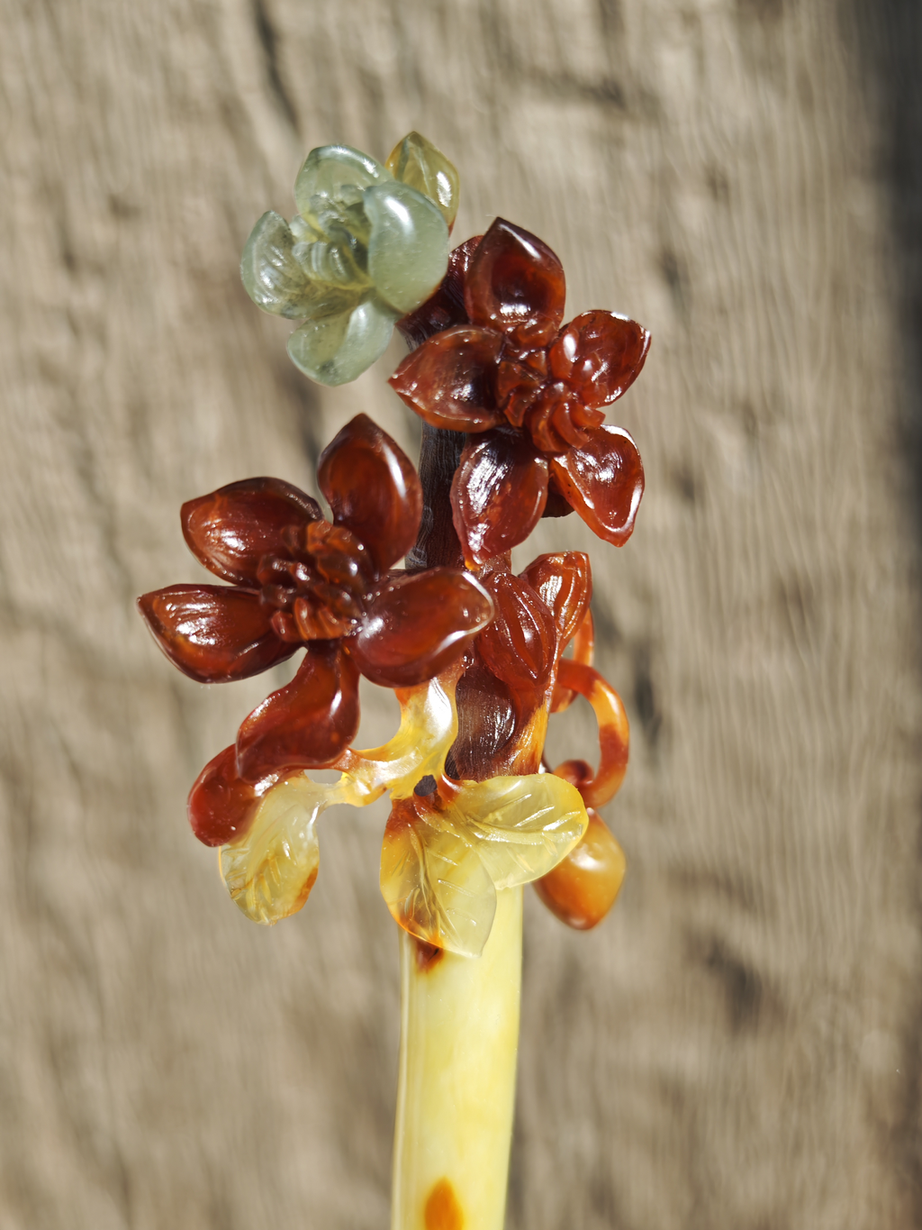 Crimson Petal Layered Jade Hairpin
