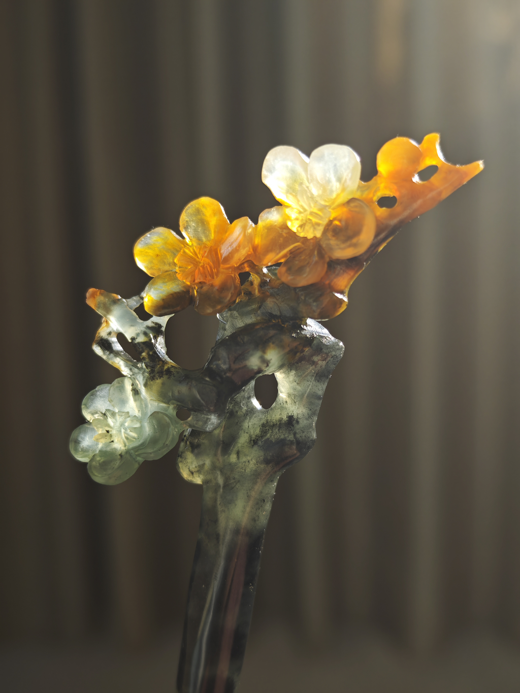 Golden-Emerald Plum Jade Hairpin
