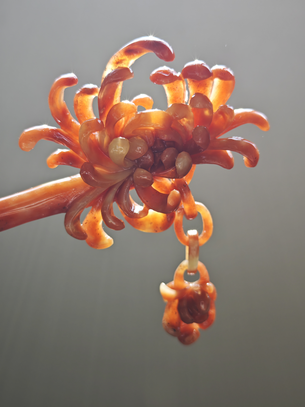 Crimson Chrysanthemum Jade Pin