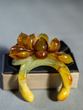 Yellow-Brown Gradient Xiuyu Jade Lotus Handmade Ring - Traditional Chinese Ancient Style Exquisite Jade Band