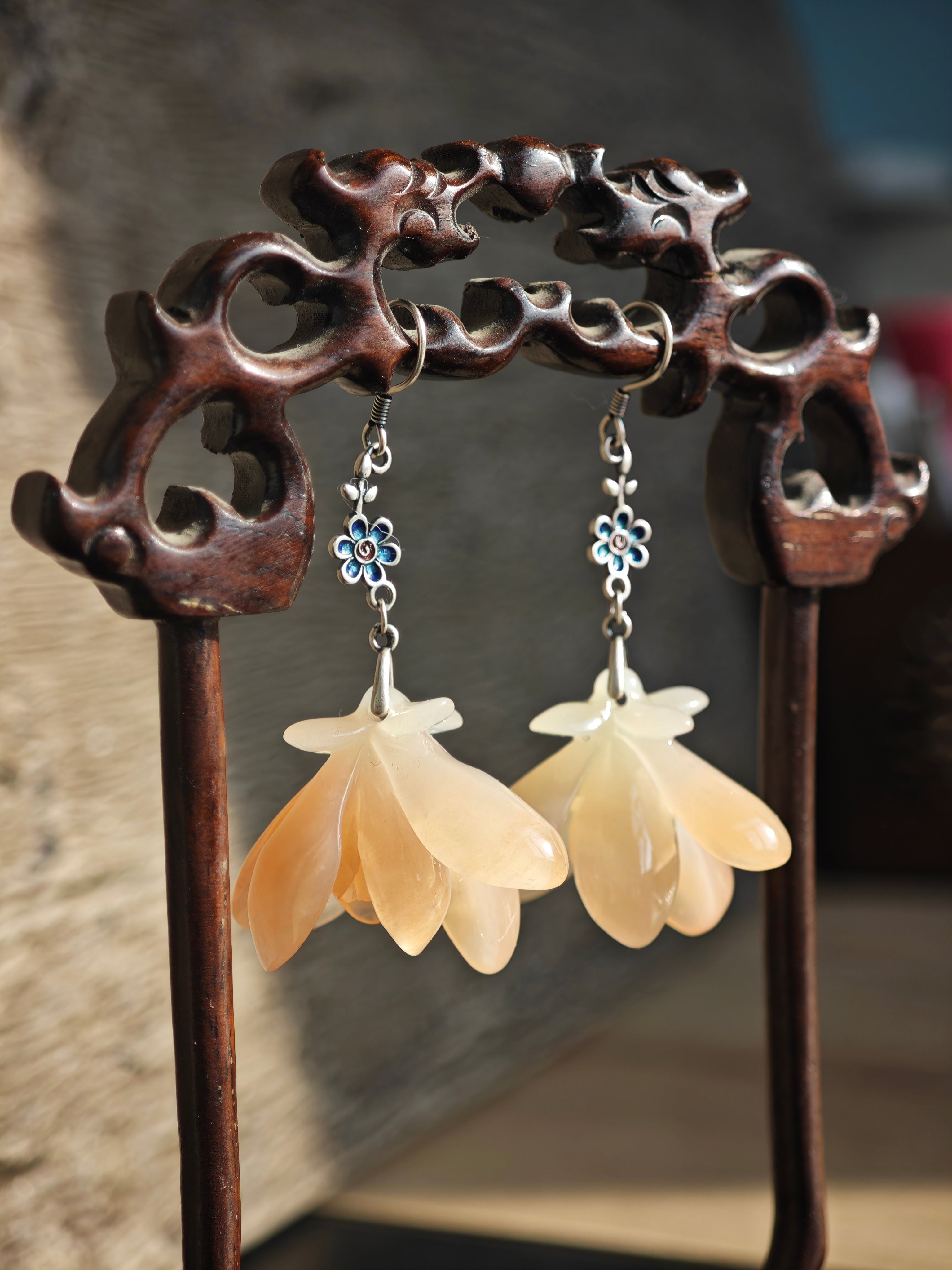 Oriental Bloom: Pink Magnolia Earrings