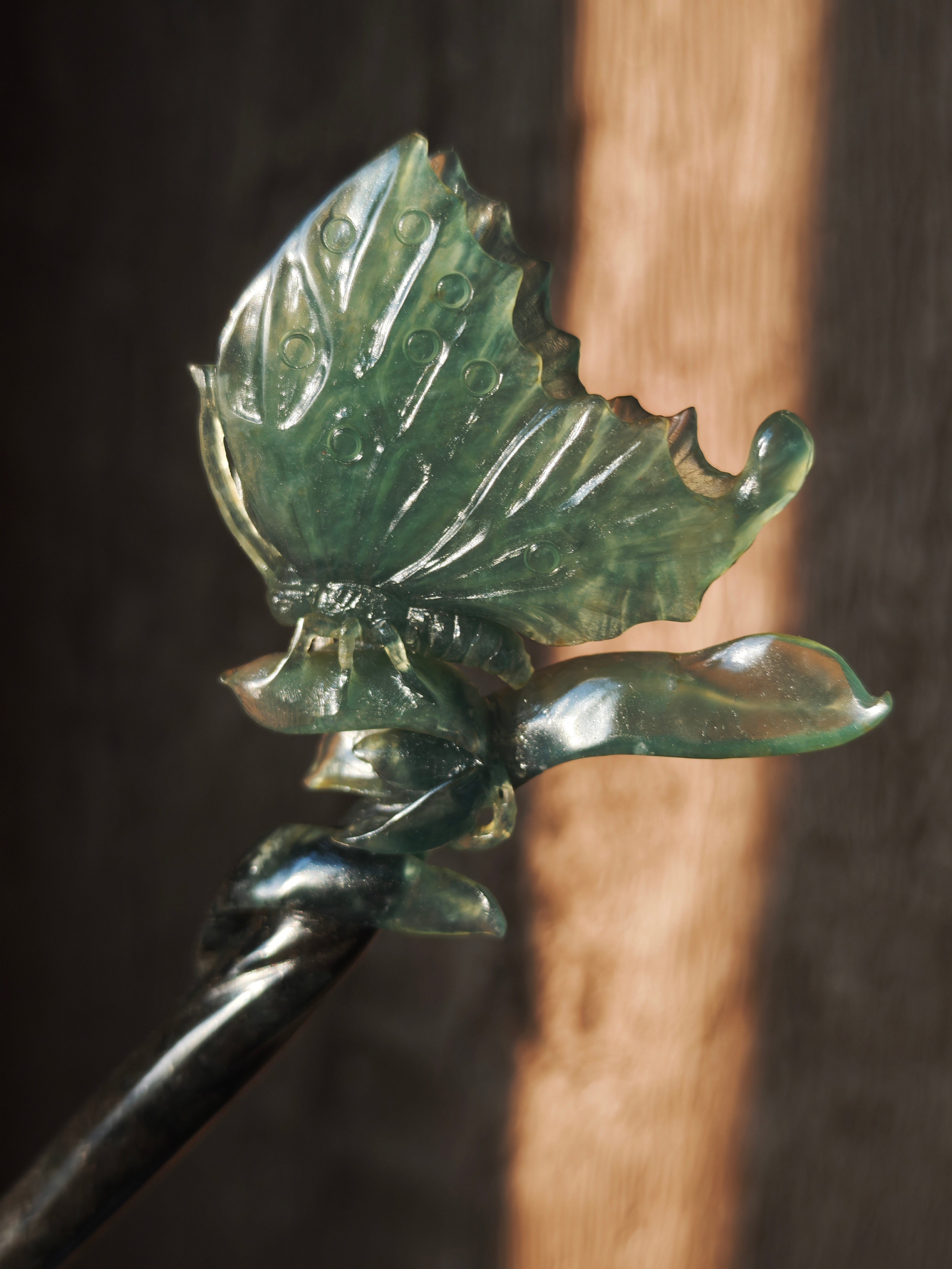 Azure Wings — Jade Butterfly Hairpin & Sculptural Decor